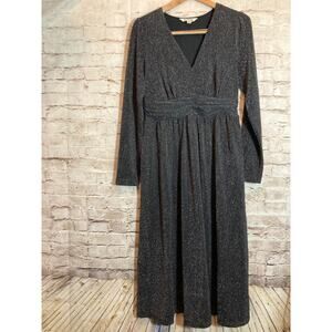 BODEN Dress Womens 8 Black & Silver All Over Glitter Party Grunge Long Maxi